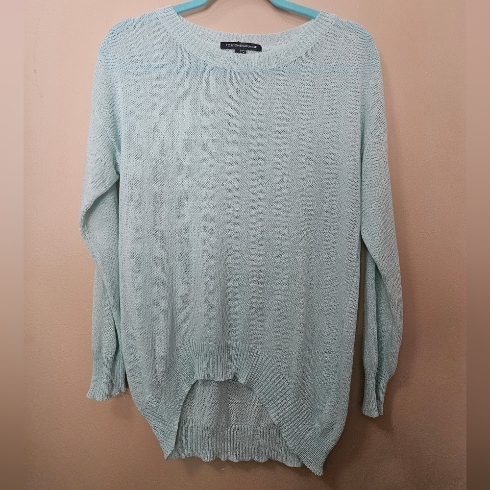 Foreign Exchange Knit Sweater Women's Size M/L Aqua Blue Light lagenlook